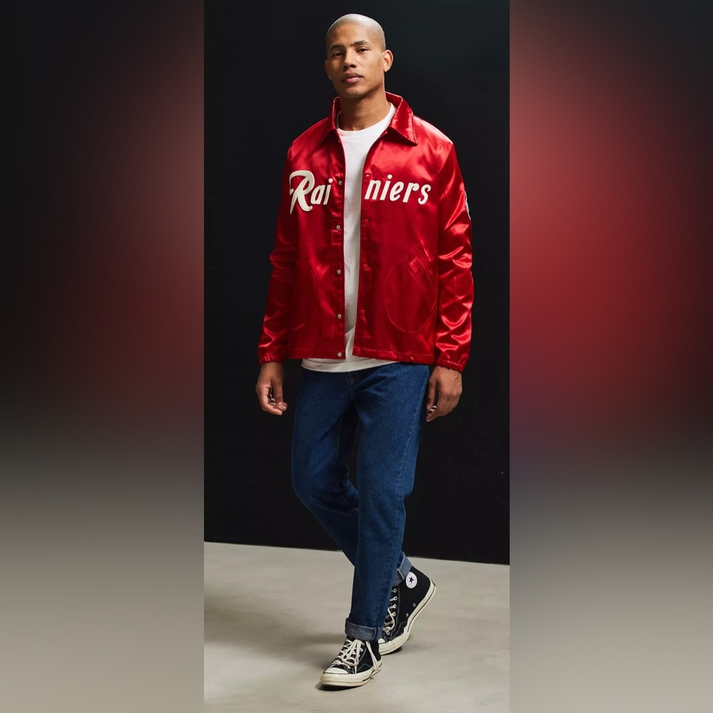 Ebbets Field Flannels Red Satin Varsity Jacket